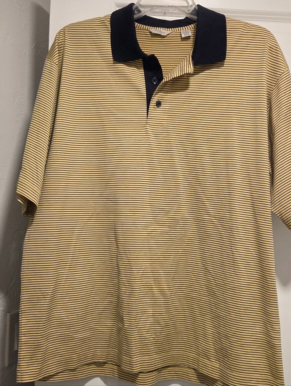 Turnbury Men's Stripe Polo Shirt - Yellow with Navy Collar